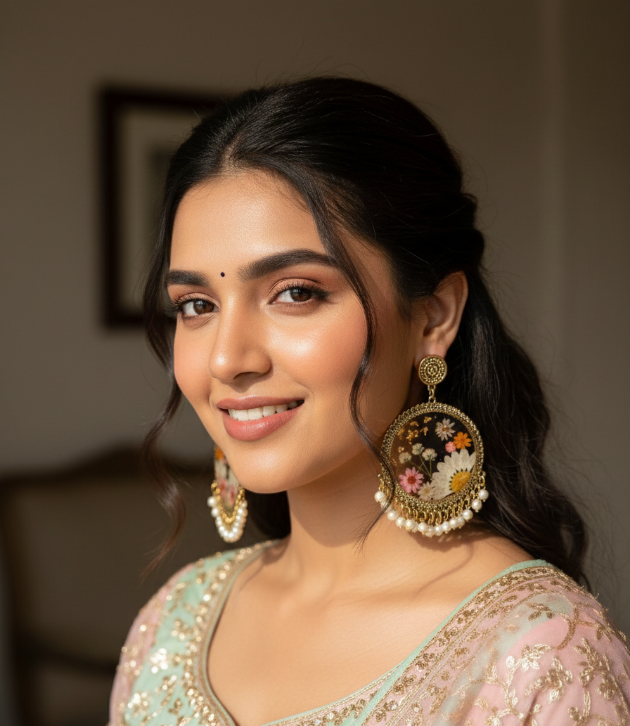 Handmade Resin Floral Jhumka Earrings with Pearls | Boho Statement Jewelry for Women