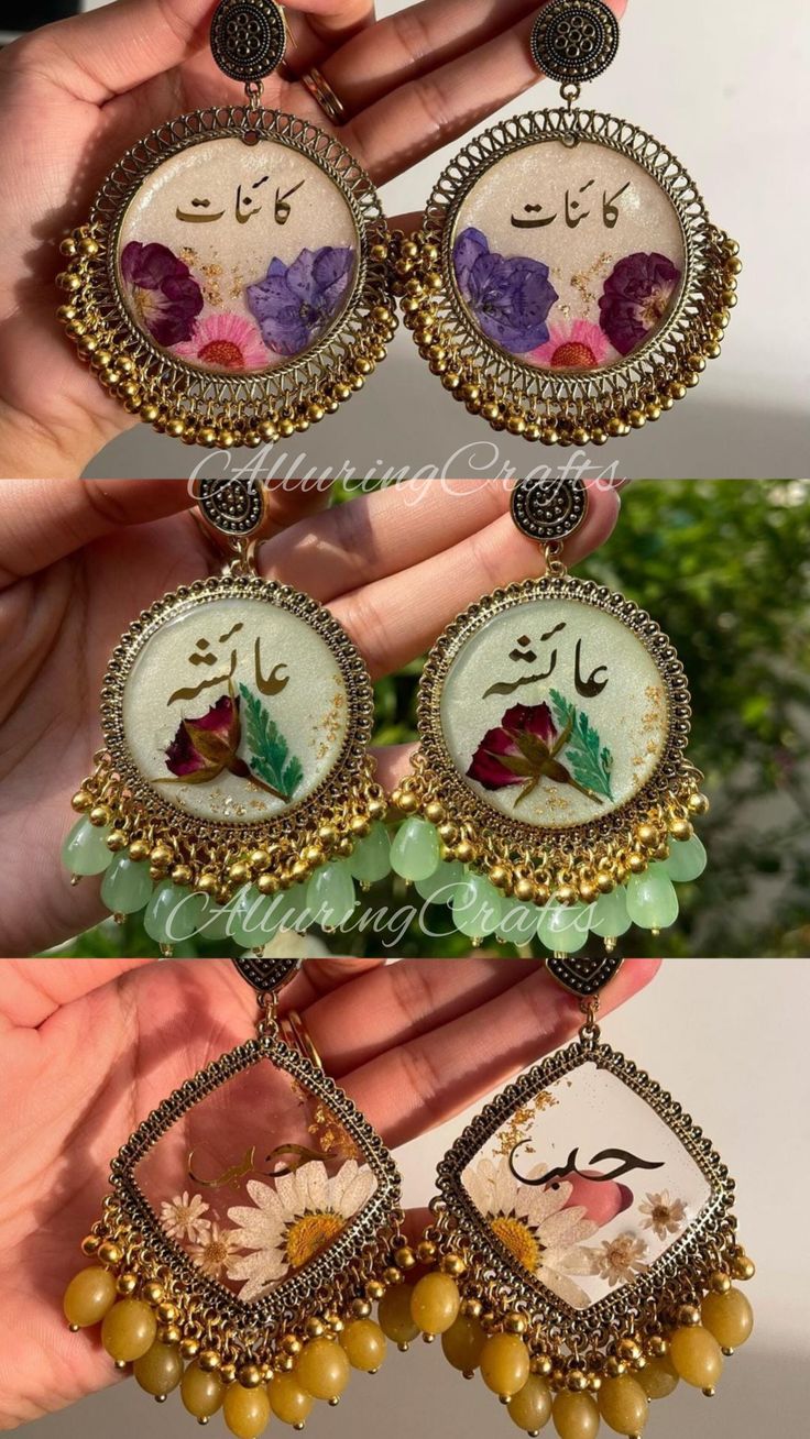 floral resin jumka with name