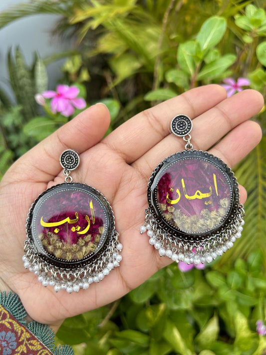 floral resin jumka with name