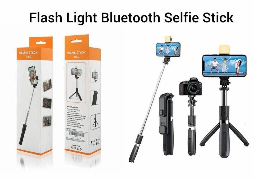 R1s Bluetooth Selfie Stick Tripod | With Remote & LED Light | Portable Phone Holder