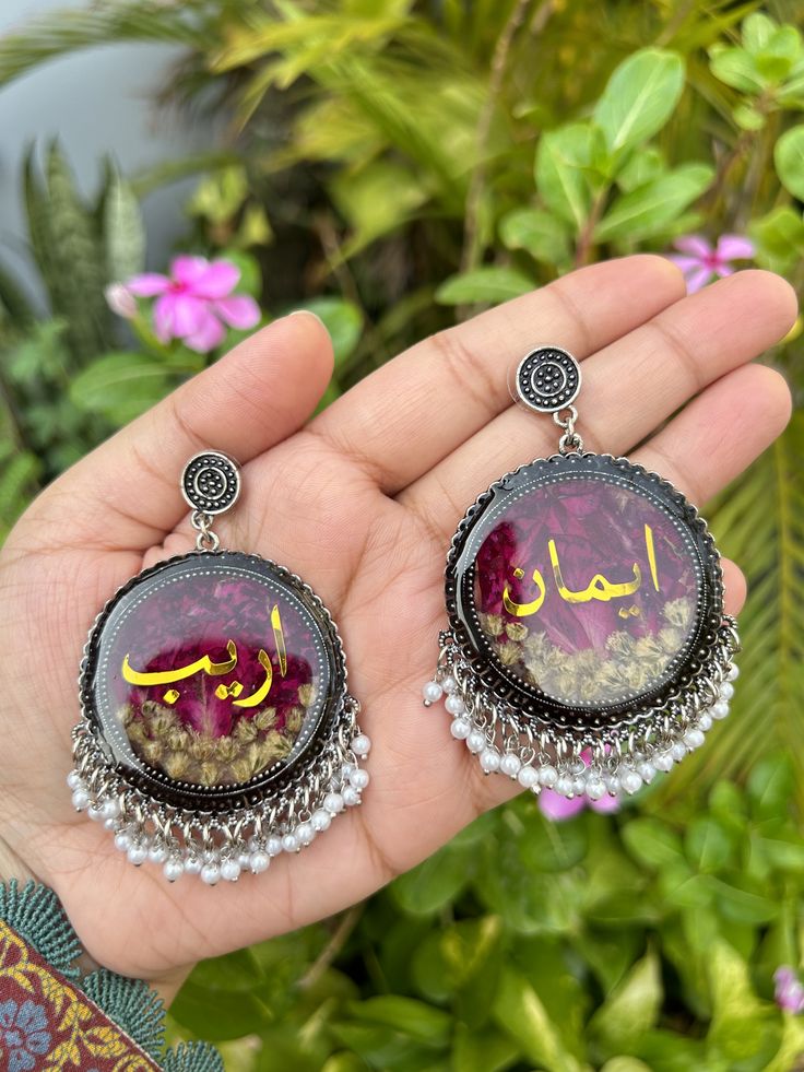 floral resin jumka with name