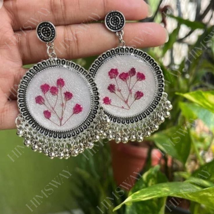 Pressed Pink Flower jumka