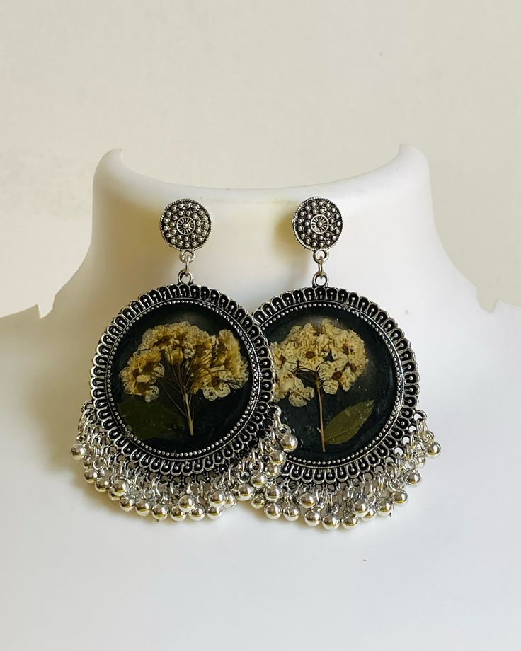 Earrings with Real Pressed Flowers,White Floral Resin Earrings