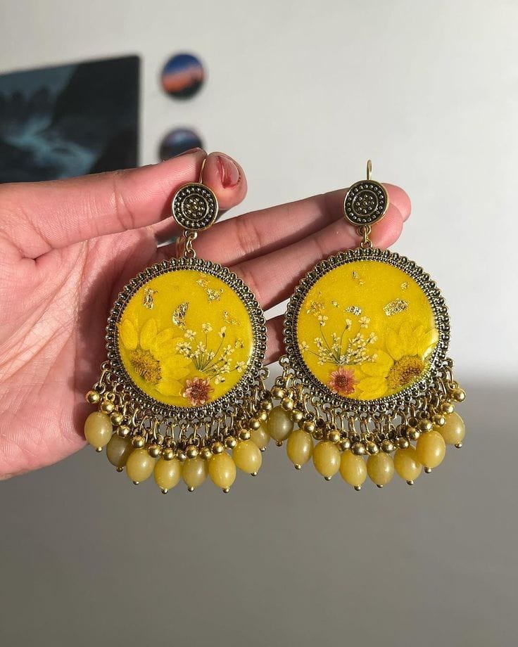 yellow floral jumka